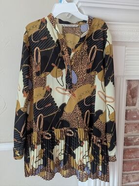 Zara | Leopard & Chain Print Blouse in Black and Tan